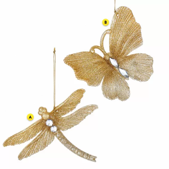 Cheap Dragonfly Or Butterfly Ornament - Gold Glittered Garden, Birds & Insects