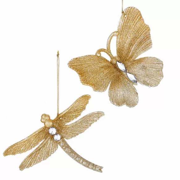 Cheap Dragonfly Or Butterfly Ornament - Gold Glittered Garden, Birds & Insects