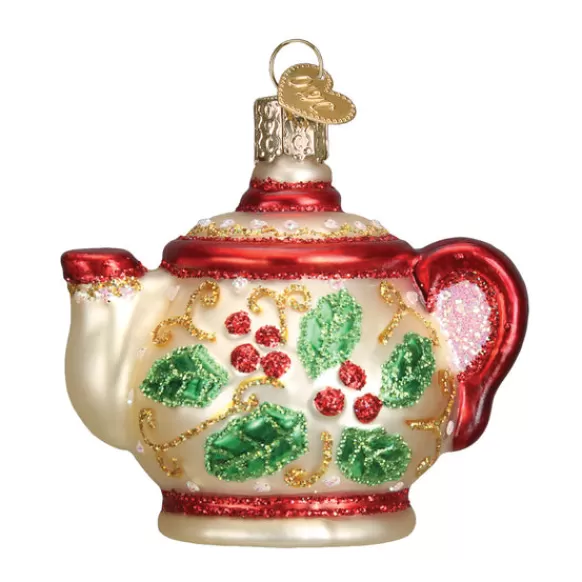 Best Sale Old World Christmas Holly Teapot Ornament -