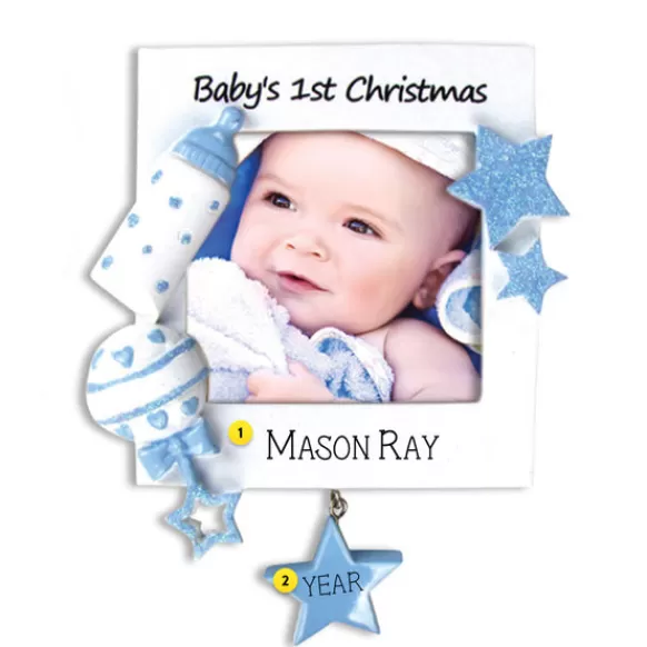 Cheap Personalized 1St Christmas Baby Picture Frame Ornament-Blue Picture Frames