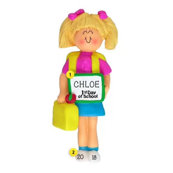 New Personalized 1St Day Of School Ornament - Female, Blonde Hair School Days