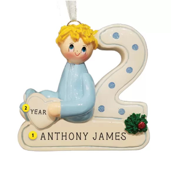 Hot Personalized 2Nd Christmas Blonde Boy Ornament Growing Up