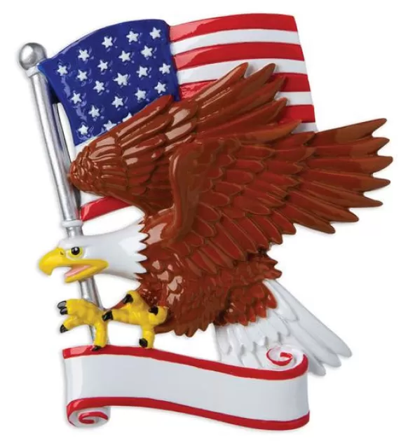 Sale Personalized America Eagle With Flag Ornament Military & Patriotic