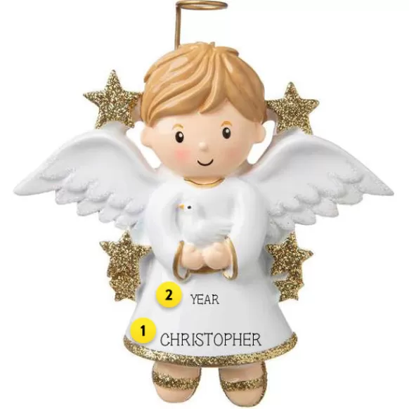 Best Personalized Angel Boy With Dove Ornament Angels & Religious