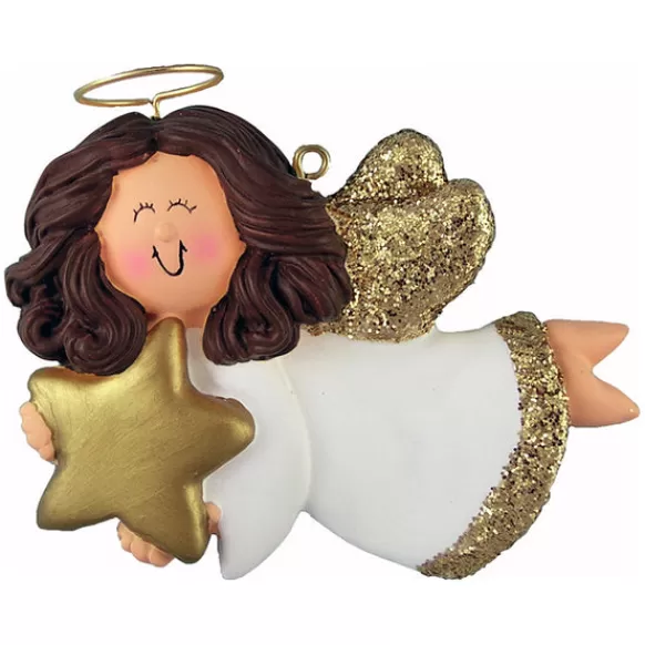 Store Personalized Angel With Star Ornament - Female, Brown Hair Angels & Religious