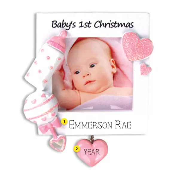 Cheap Personalized Baby's 1St Christmas Photo Frame Ornament-Pink Picture Frames