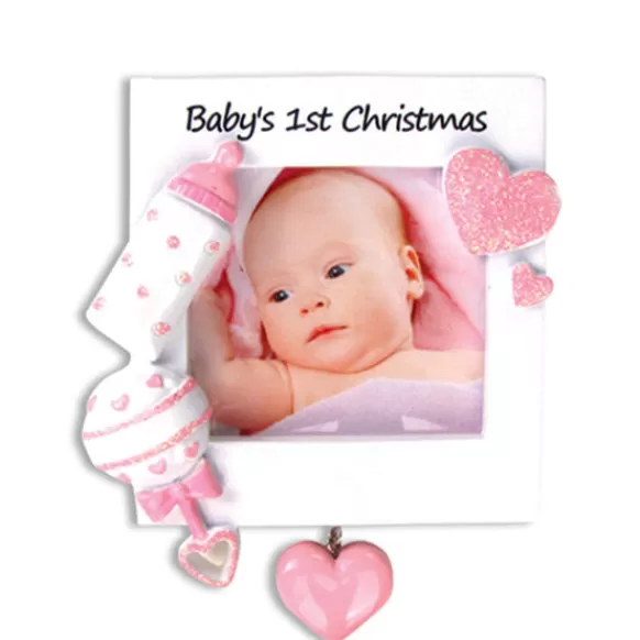 Cheap Personalized Baby's 1St Christmas Photo Frame Ornament-Pink Picture Frames