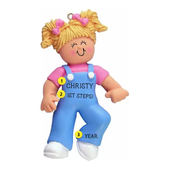 Cheap Personalized Baby's 1St Steps Ornament - Female, Blonde Hair Growing Up