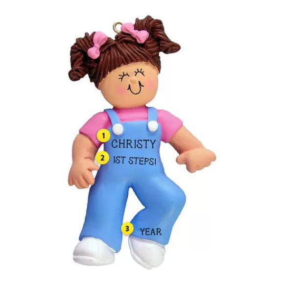 Best Personalized Baby's 1St Steps Ornament - Female, Brown Hair Growing Up