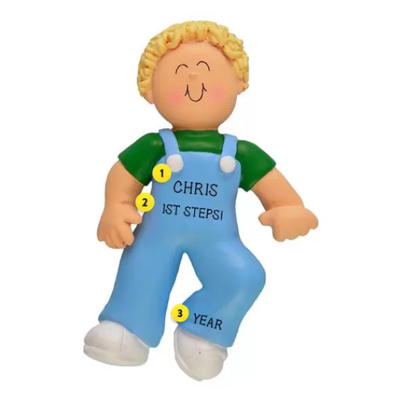 Clearance Personalized Baby's 1St Steps Ornament - Male, Blonde Hair Growing Up