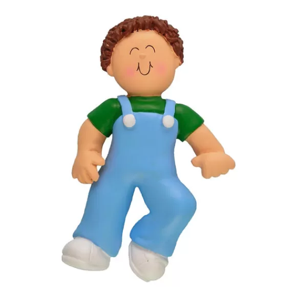 Online Personalized Baby's 1St Steps Ornament - Male, Brown Hair Growing Up