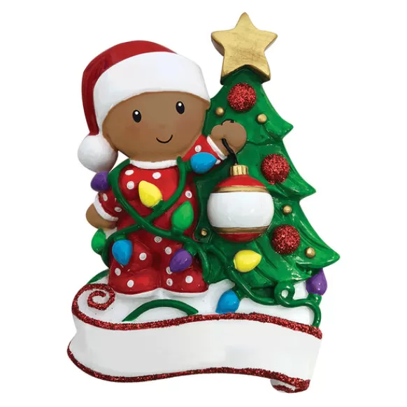 Best Personalized Baby's First Christmas Decorating The Tree Ornament - African American Growing Up