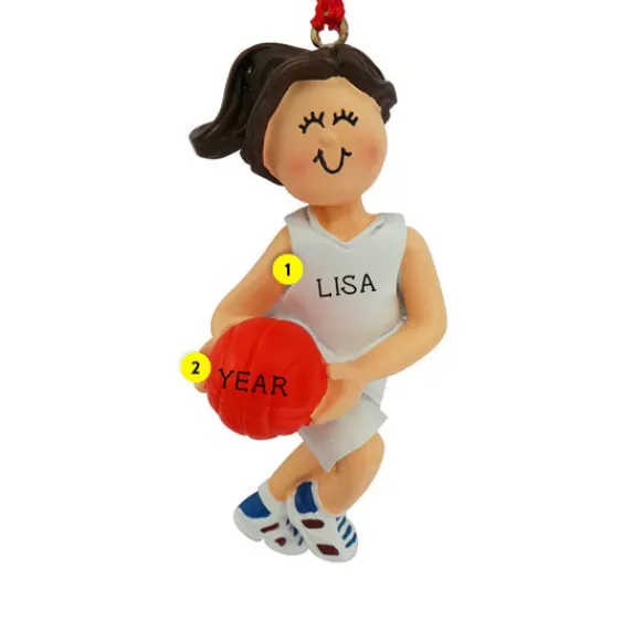 Best Ornament Central Personalized Basketball Ornament - Female, Brown Hair