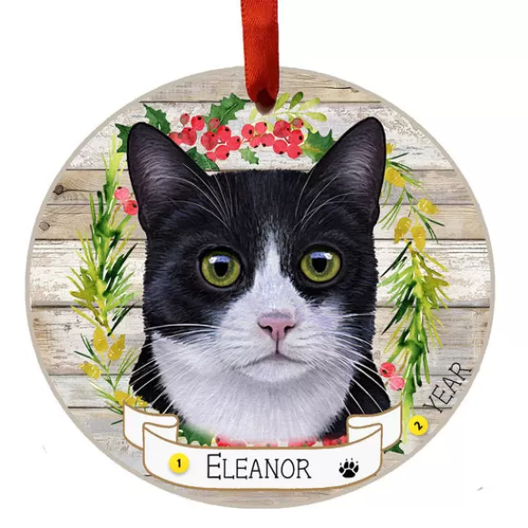 Cheap E & S Imports Personalized Black And White Cat Ornament