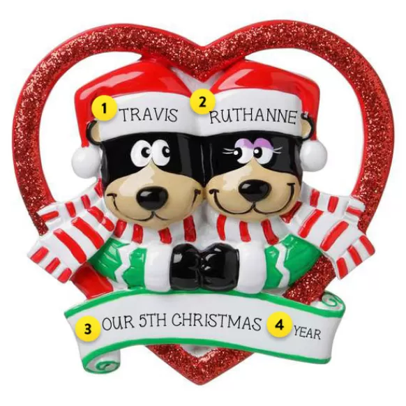 Cheap Personalized Black Bear Couple In Heart Ornament Couples