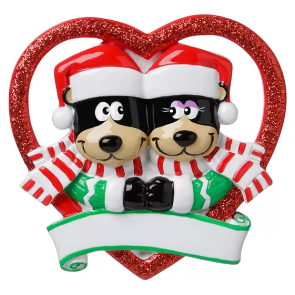 Cheap Personalized Black Bear Couple In Heart Ornament Couples