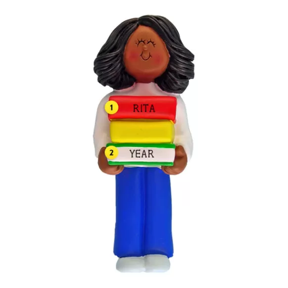 Cheap Personalized Book Reader Ornament - African-American Female School Days