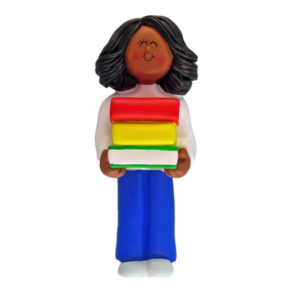 Cheap Personalized Book Reader Ornament - African-American Female School Days