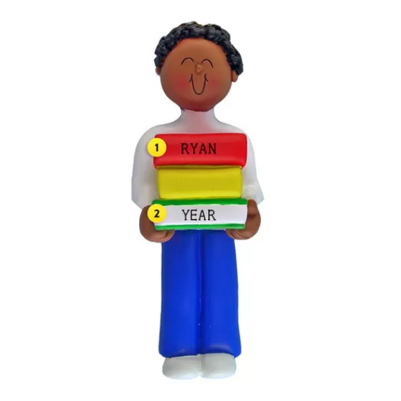 Shop Personalized Book Reader Ornament - African-American Male School Days