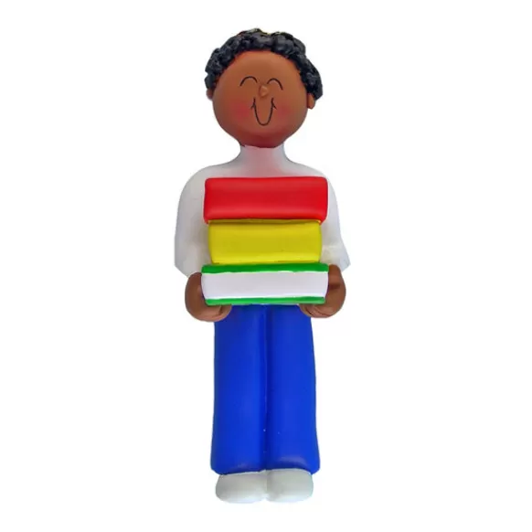 Shop Personalized Book Reader Ornament - African-American Male School Days