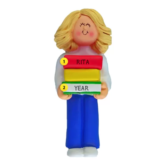 Clearance Personalized Book Reader Ornament - Female, Blonde Hair Hobbies & Activities