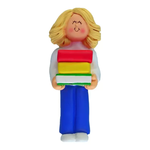 Clearance Personalized Book Reader Ornament - Female, Blonde Hair Hobbies & Activities