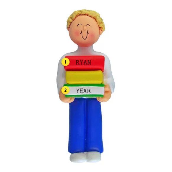 Flash Sale Personalized Book Reader Ornament - Male, Blonde Hair School Days