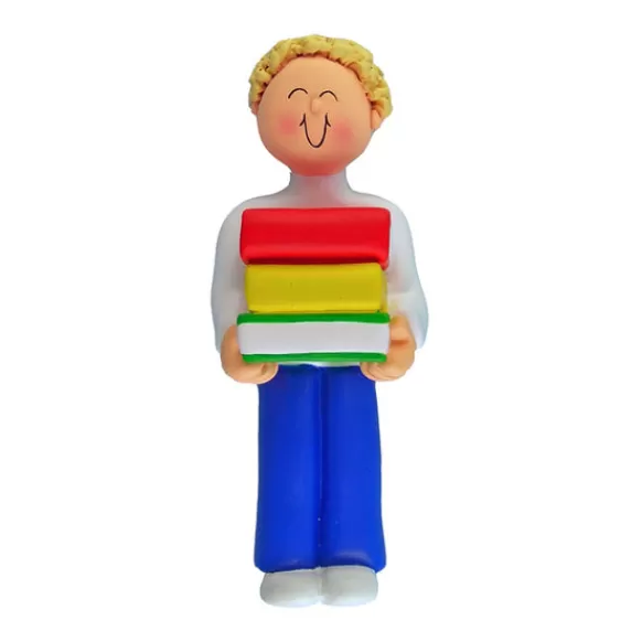 Flash Sale Personalized Book Reader Ornament - Male, Blonde Hair School Days