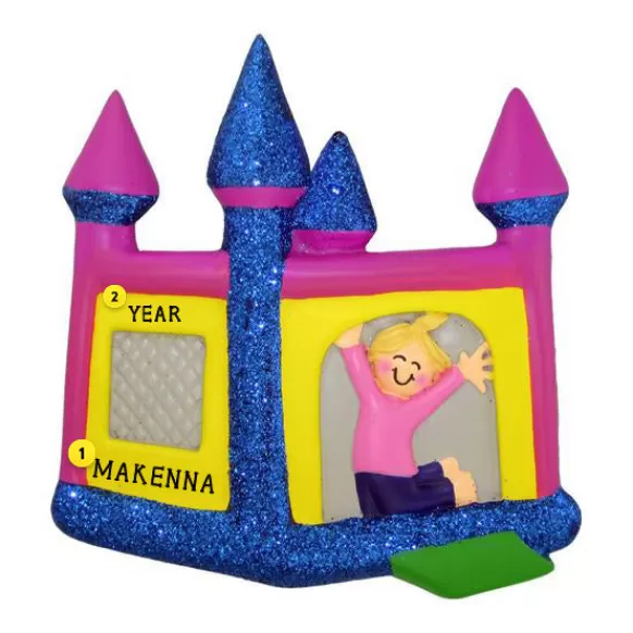 Discount Personalized Bouncy House Ornament - Female, Blonde Hair Growing Up