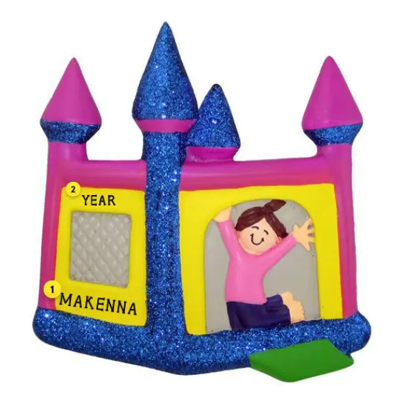 Flash Sale Personalized Bouncy House Ornament - Female, Brown Hair Growing Up