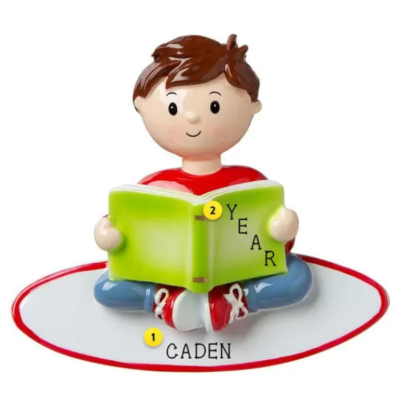 Hot Personalized Boy Reading A Book Ornament Growing Up