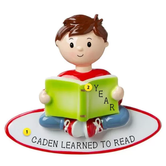 Hot Personalized Boy Reading A Book Ornament Growing Up