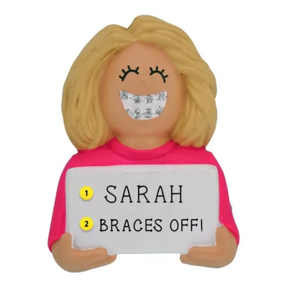 Store Personalized Braces Ornament - Female, Blonde Hair Growing Up