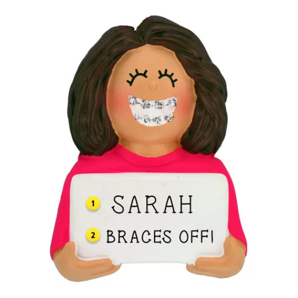 Cheap Personalized Braces Ornament - Female, Brown Hair Growing Up