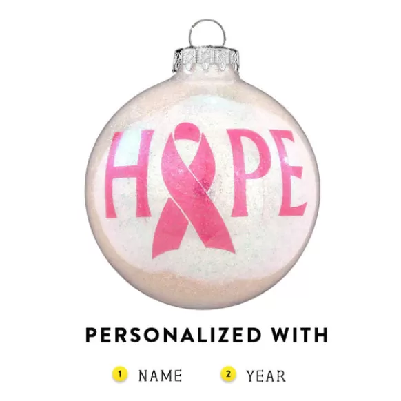 Cheap Personalized Breast Cancer Ribbon - Hope Glass Ornament Inspirational