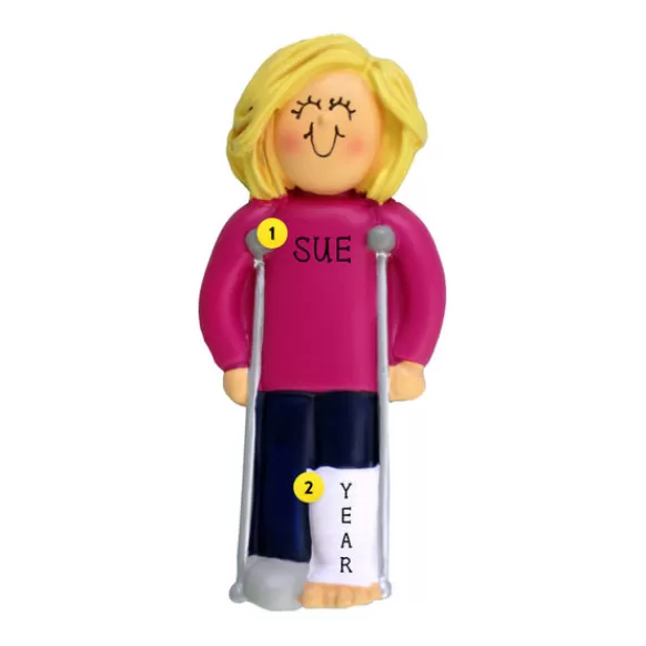 Store Personalized Broken Leg Ornament - Female, Blonde Hair Growing Up