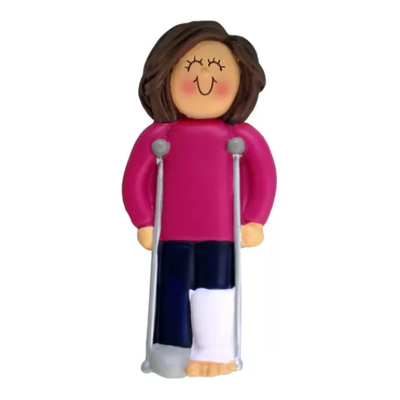 Shop Personalized Broken Leg Ornament - Female, Brown Hair Growing Up