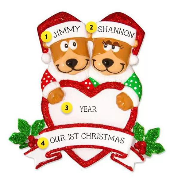 Discount Personalized Brown Bear Couple With Heart Ornament Couples