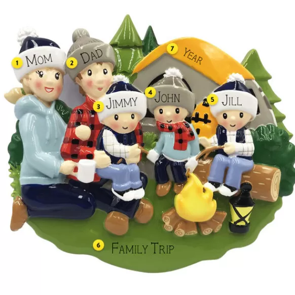 Best PolarX Personalized Camping Family Of 5 Ornament