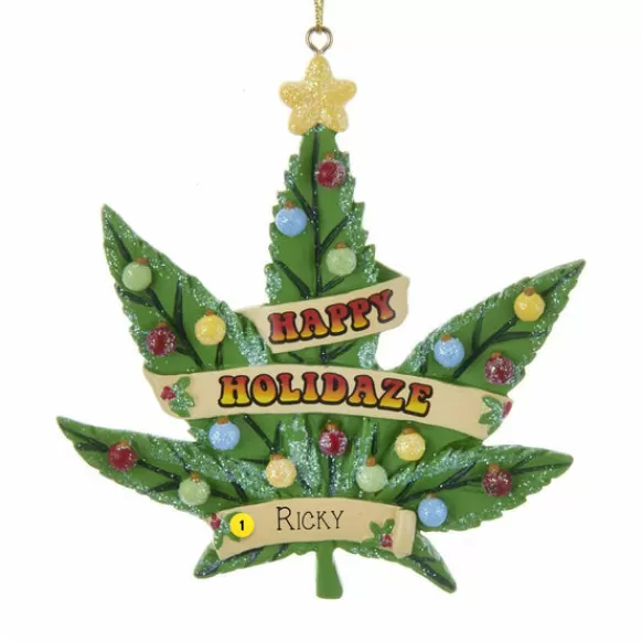 Store Kurt Adler Personalized Cannabis Leaf Ornament - Happy Holidaze