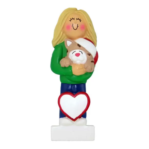 Outlet Ornament Central Personalized Cat Lover Ornament - Female, Blonde Hair