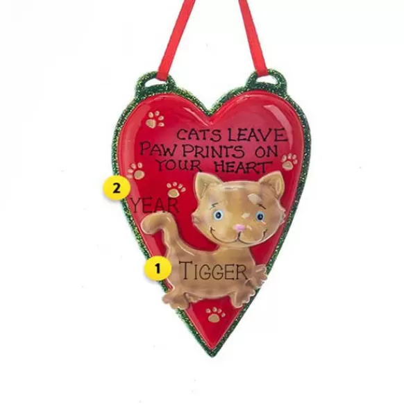 Best Sale Kurt Adler Personalized Cat Paw Prints On Your Heart Ornament C-Tan Cat