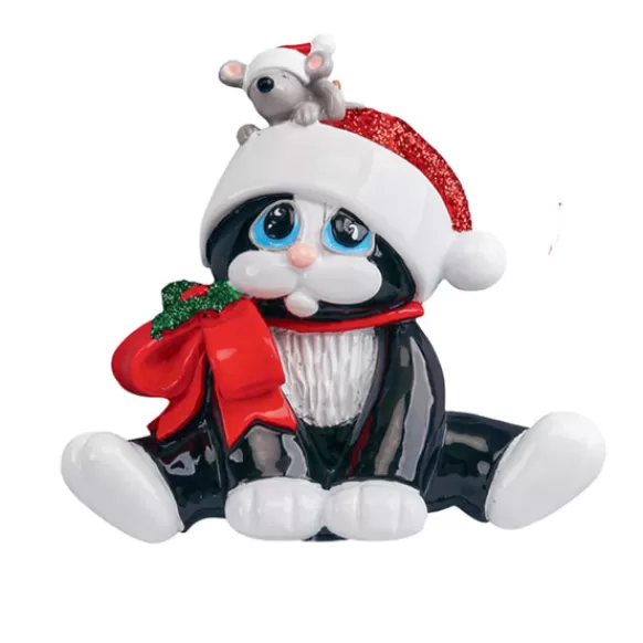 Shop Rudolph & Me Personalized Cat With Santa Hat Ornament - Black & White