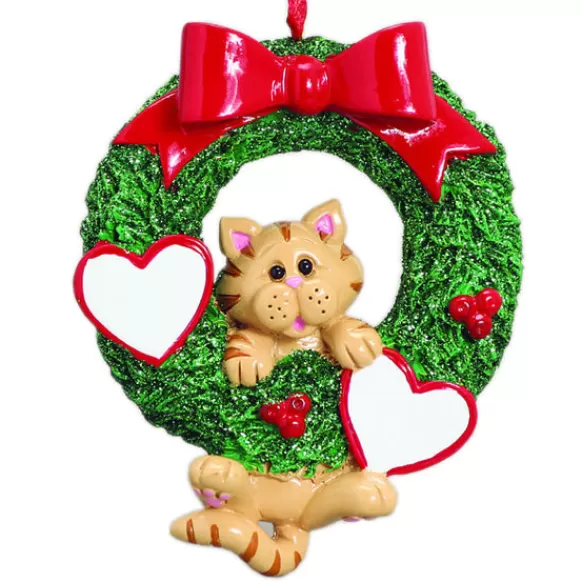 Fashion Rudolph & Me Personalized Cat Wreath Ornament - Orange Tabby