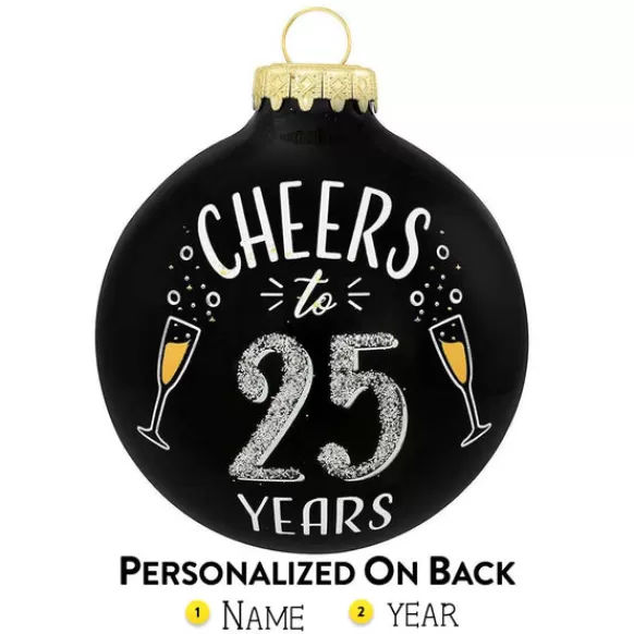 Online Personalized "Cheers To 25 Years" Glass Ornament Engaged, Wedding, & Anniversary