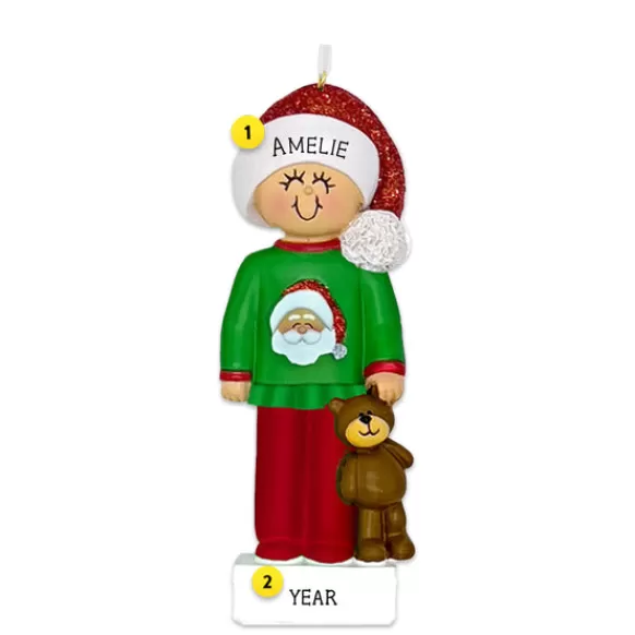 Fashion Ornament Central Personalized Child In Christmas Pajamas Ornament - Female