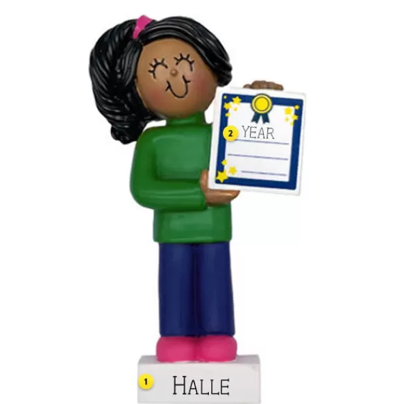 Online Personalized Child With Award - Female, Black Hair School Days