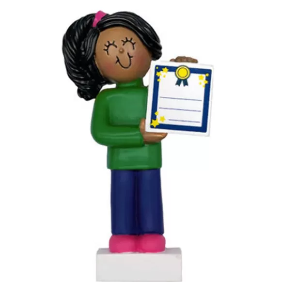 Online Personalized Child With Award - Female, Black Hair School Days