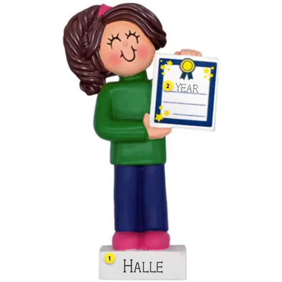 Outlet Personalized Child With Award - Female, Brunette Hair School Days