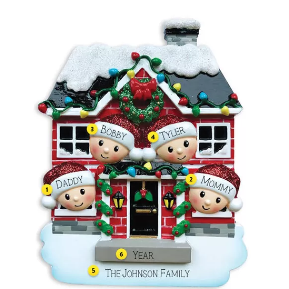 Outlet Personalized Christmas House Family Of 4 Ornament Home & Housewarming